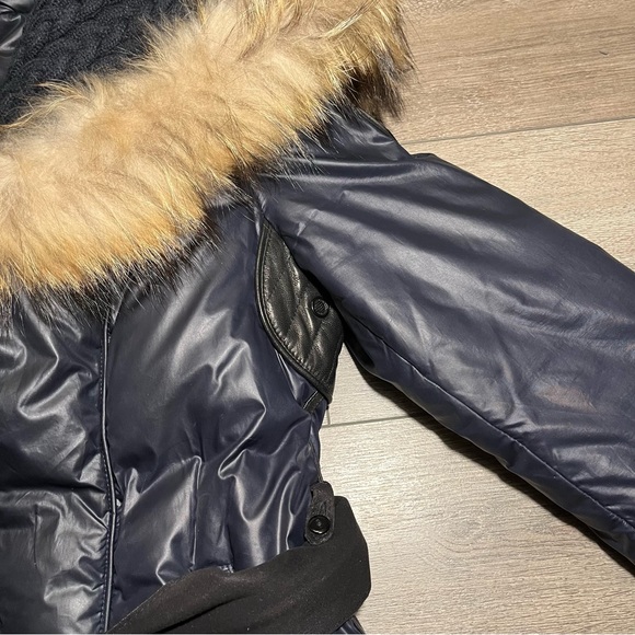 Rudsak navy down winter coat with leather waistband and details - Picture 12 of 16